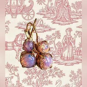 Fiery Pink Fire Opal / Harlequin  In Gold Plated Earrings..